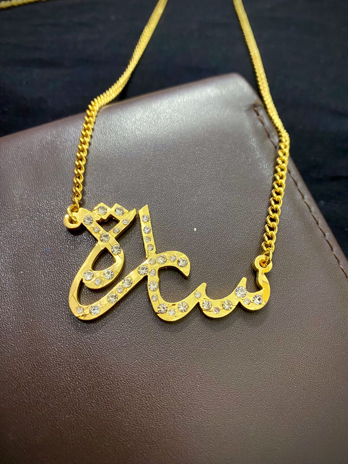 ✨ Customized Urdu Name Locket – Gold Plated Necklace with Sparkling Stones 💎✨