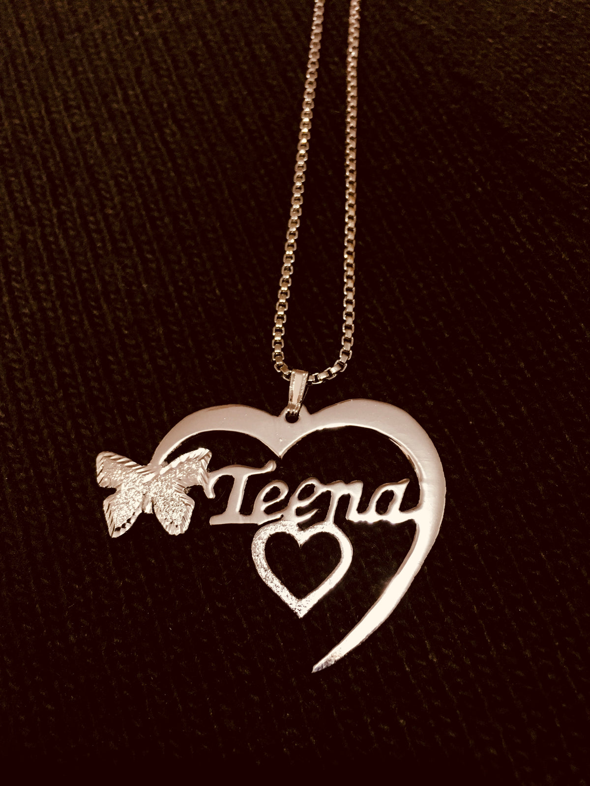 Customized Name Necklace - Heart Shape with butterfly design