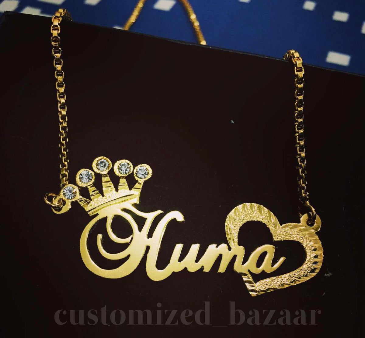 Customized Name Necklace- Crown with heart design